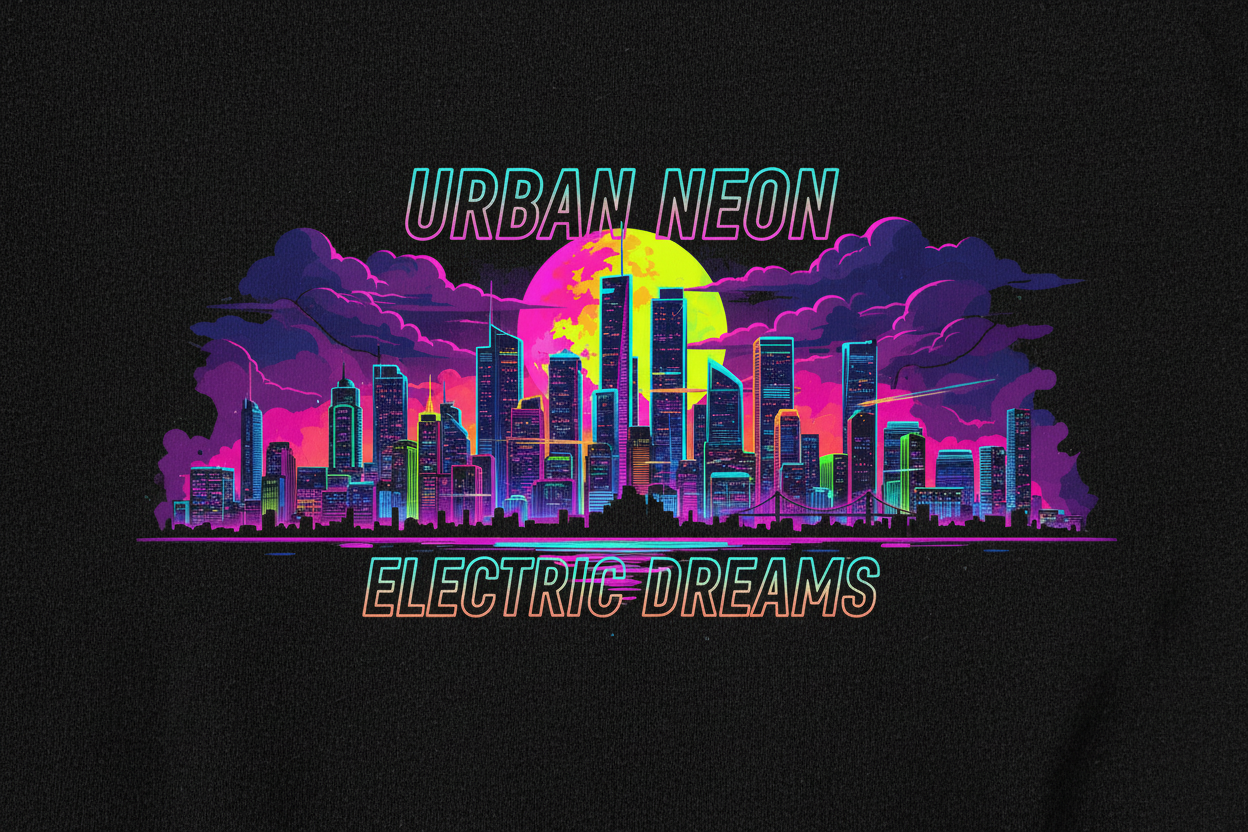 Legends Never Sleep bold color city skyline on black shirt