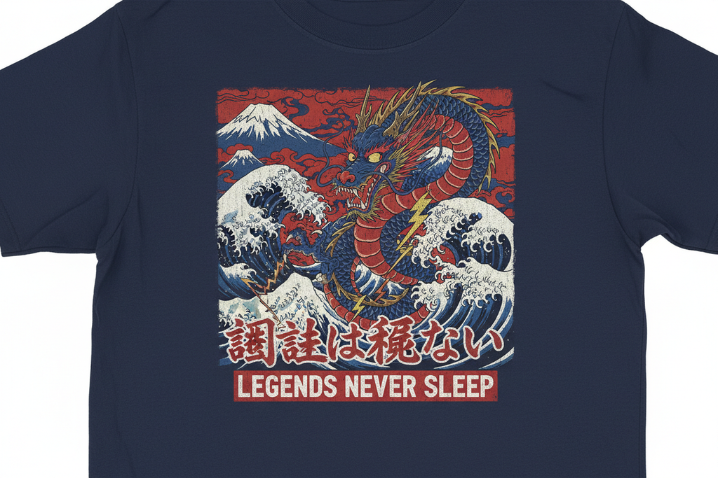 Legends Never Sleep Japanese streetwear ukiyo-e style graphic tee